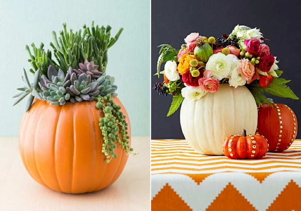 pumpkin vases as inexpensive halloween decor