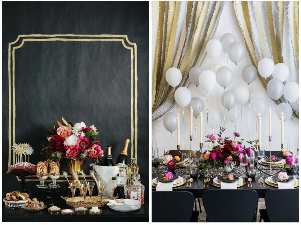 new year's eve home decorating ideas black and gold with pink