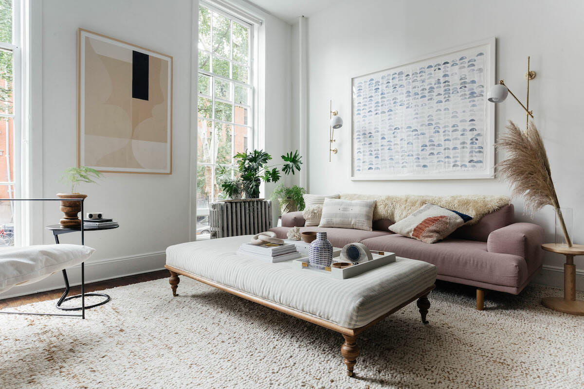 Calming bohemian interior design living room