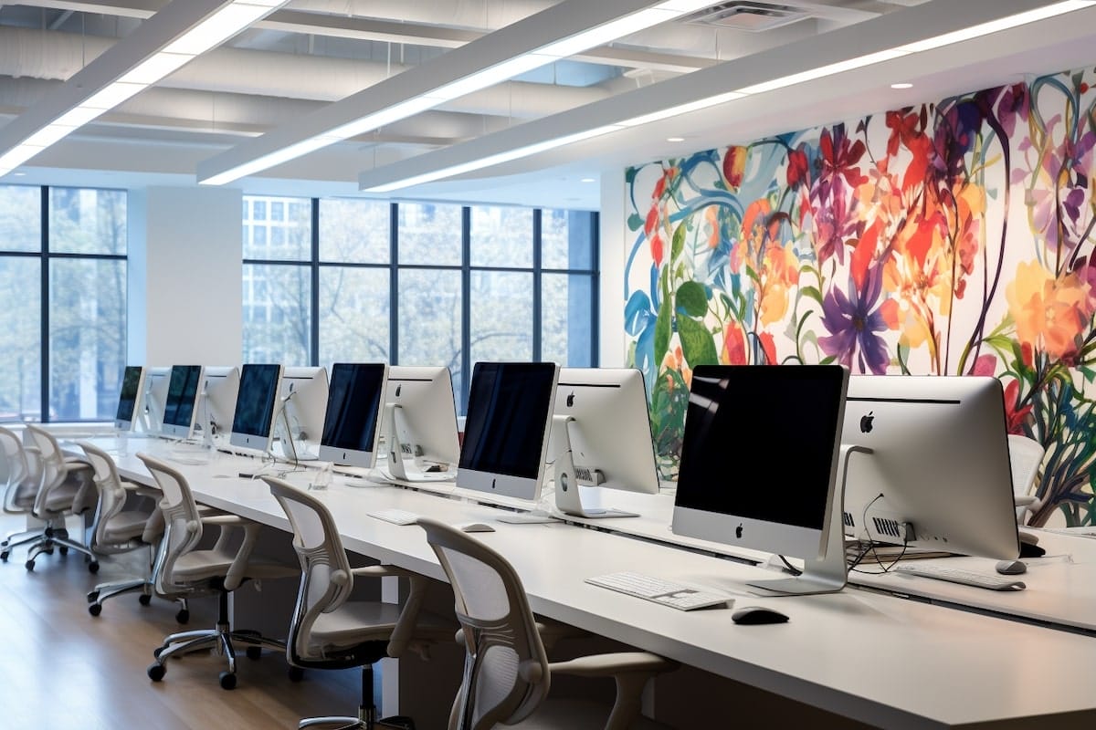 Wall mural office design trend by Decorilla