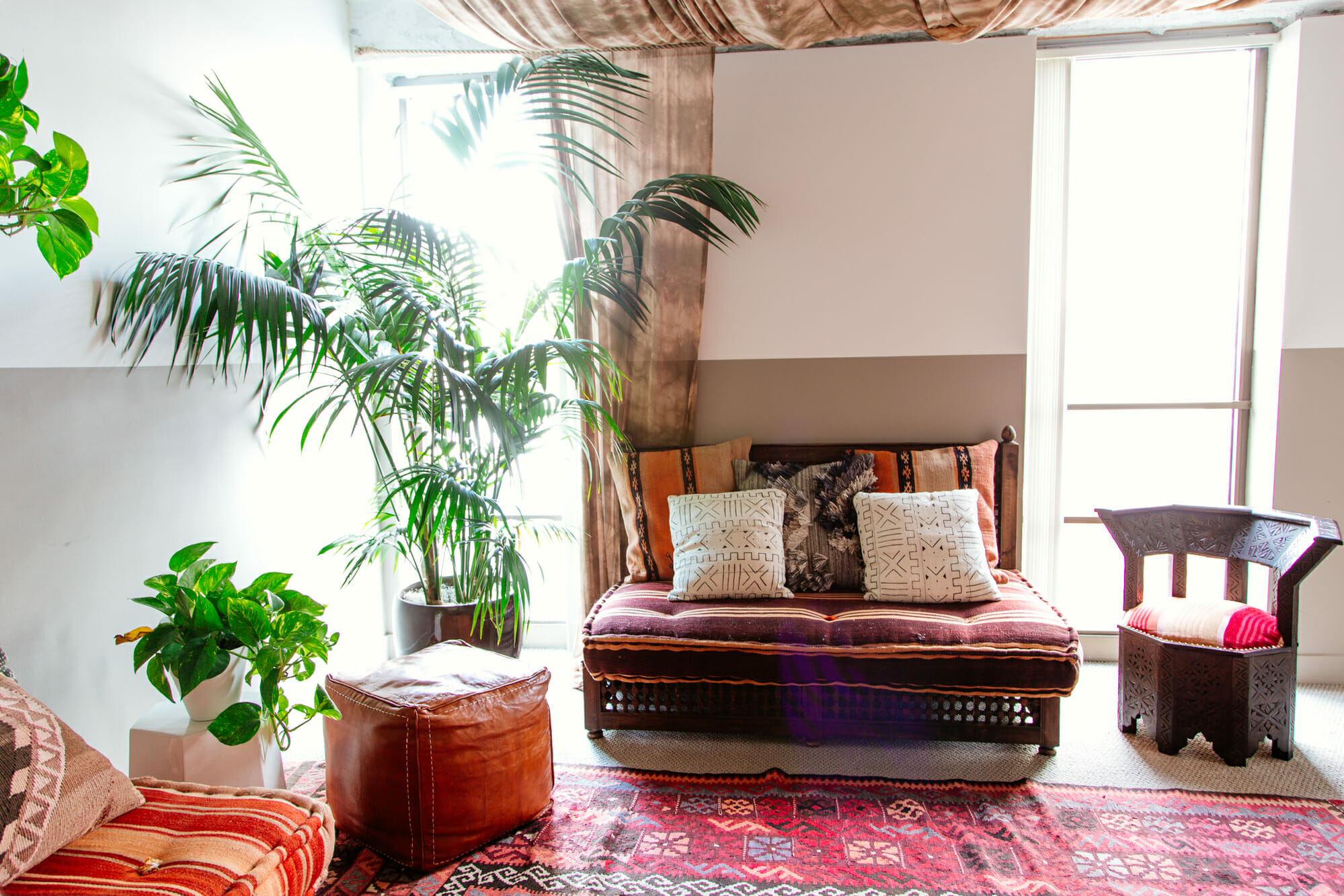bohemian lounge design by decorilla designer drea d