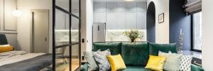 studio apartment layout planner green accents