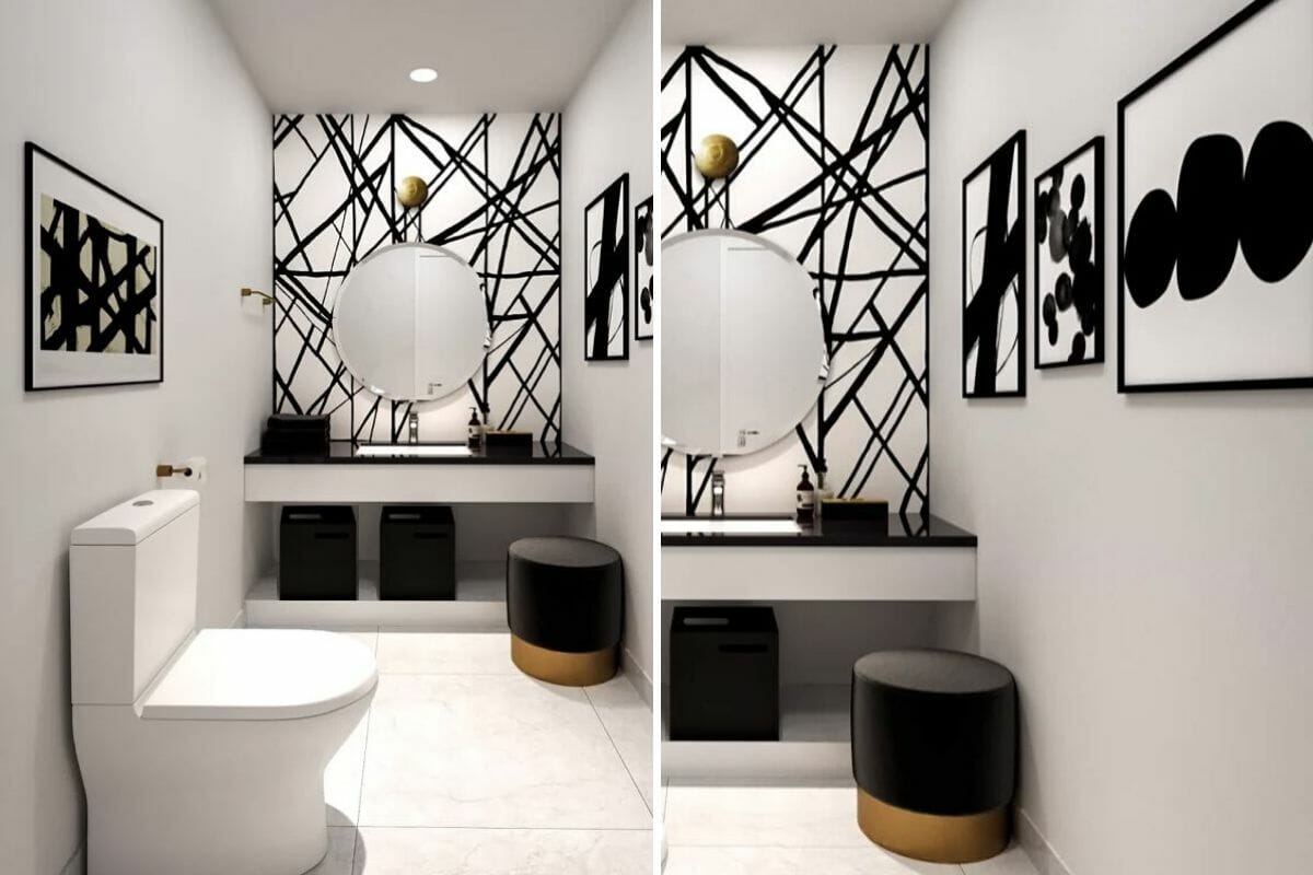 condo bathroom design in black and white