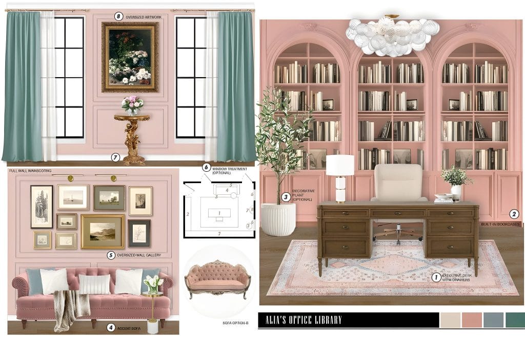 Home office design ideas initial moodboard by Decorilla designer, Picharat A.