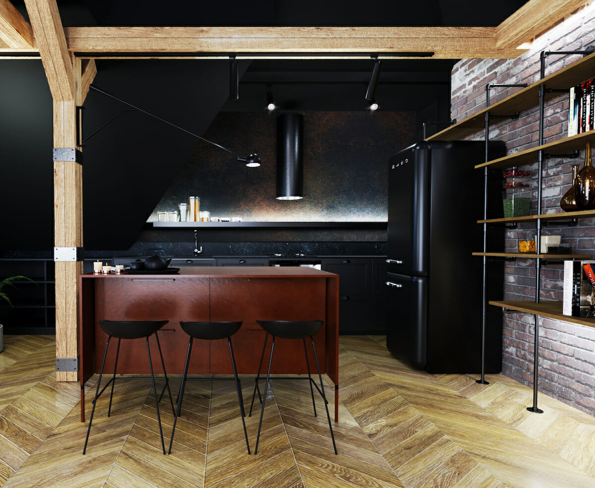 Industrial style decor in a loft kitchen