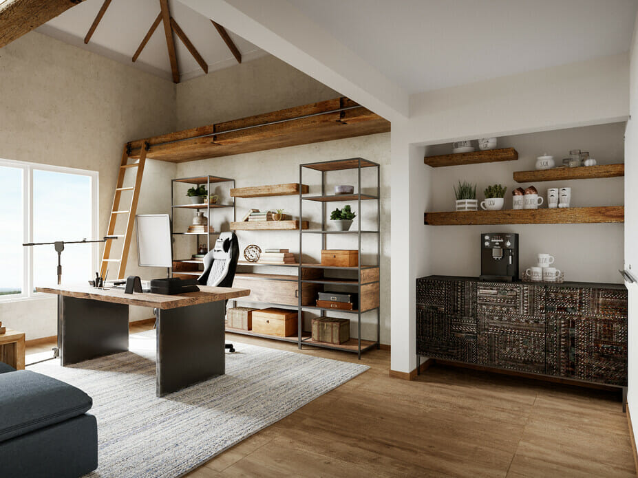 Rustic industrial home office by Decorilla designer, Wanda P