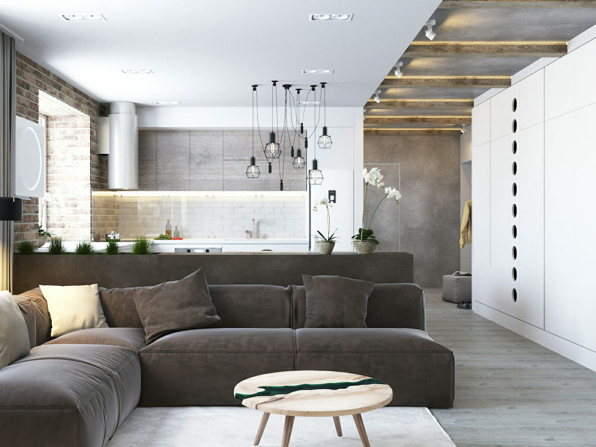 industrial style interior design with an open floorplan by Decorilla designer, Kate S.