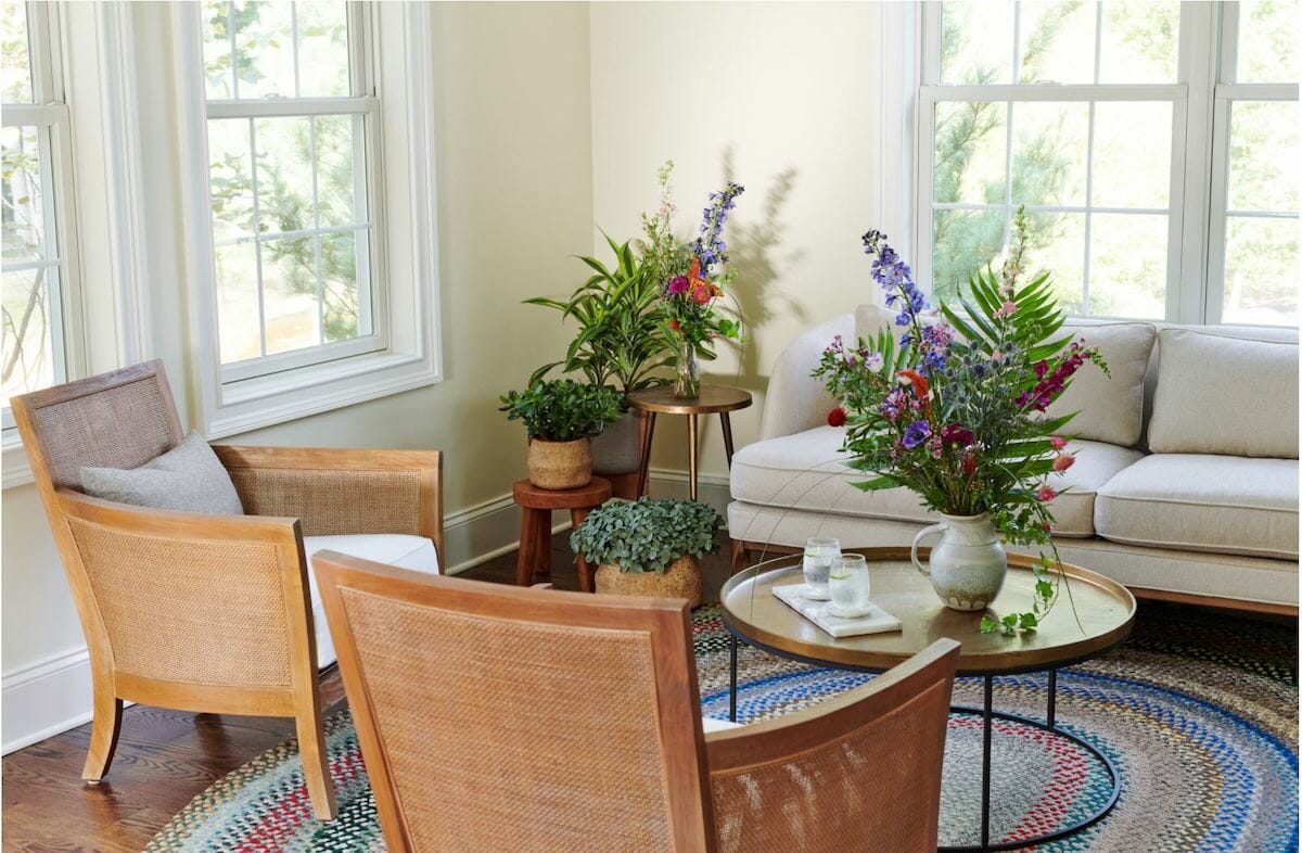 Modern farmhouse interior with plants by Decorilla designer, Amy C.