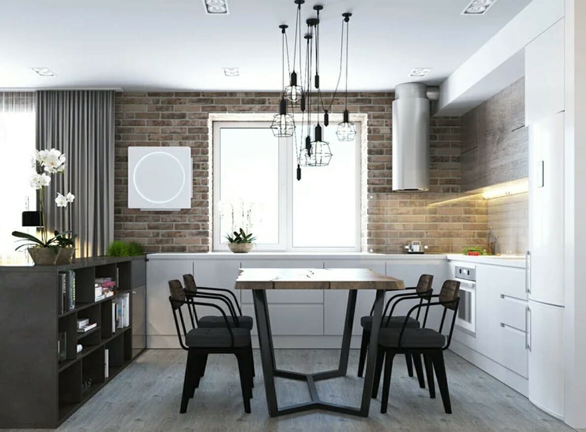 Scandi industrial dining and kitchen room in an New York apartment interior