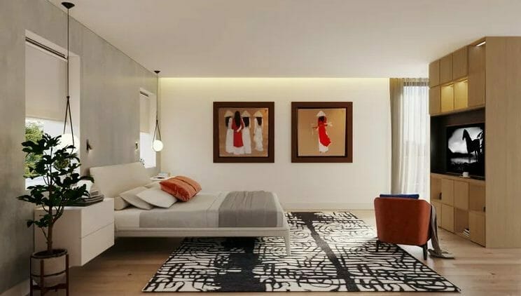 3D rendering of Asian inspired bedroom layout ideas