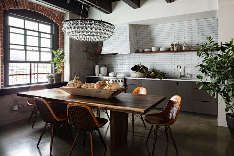 New York Loft Decorating Style dining room and kitchen