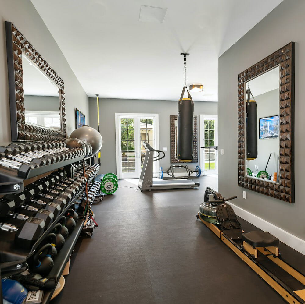 Stylish home gym ideas by Decorilla interior designer, Lori D