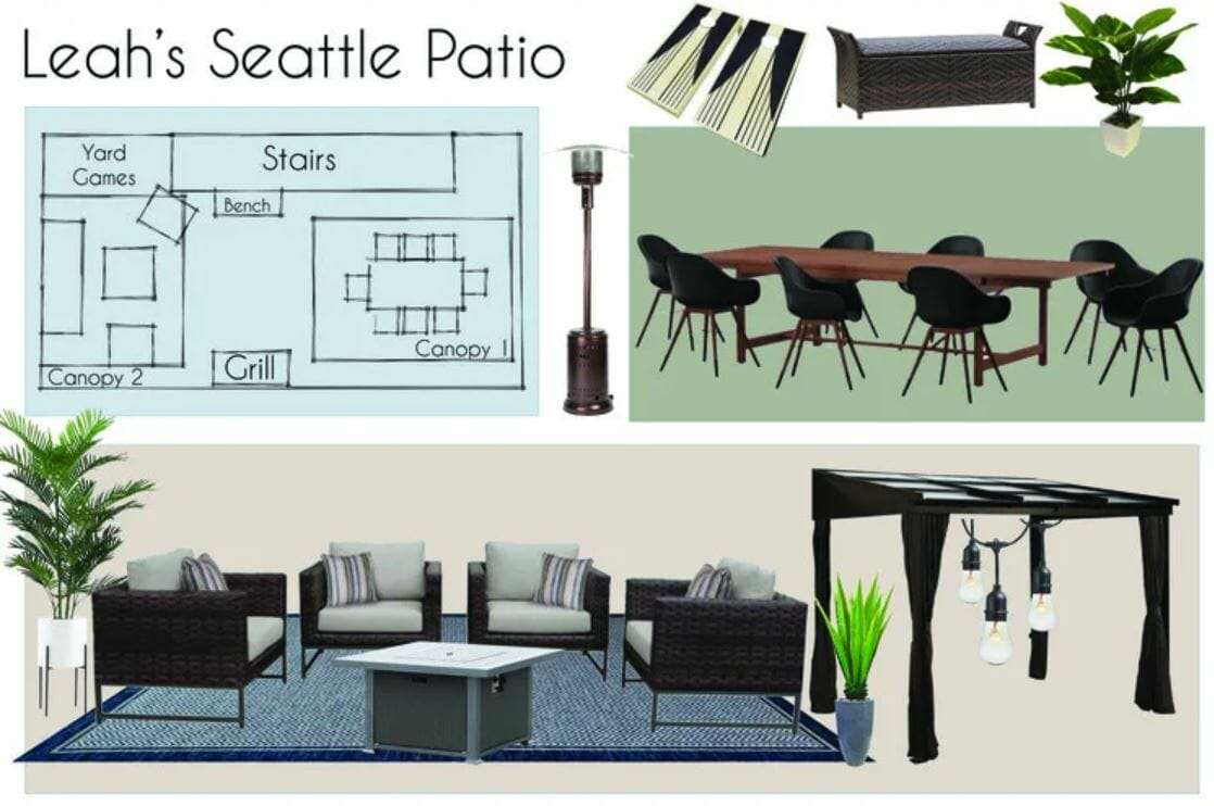 The rooftop patio design's online mood board