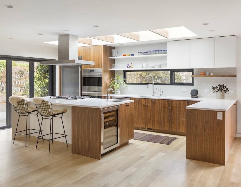 Bright kitchen with mid century interior design