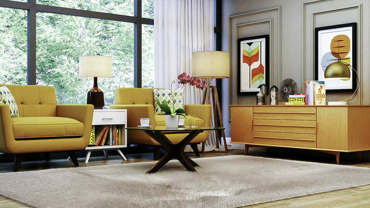 Colorful Mid Century Interior Design Living Room