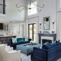 Glamorous blue living room by Gingerwood interior designers in Austin Texas