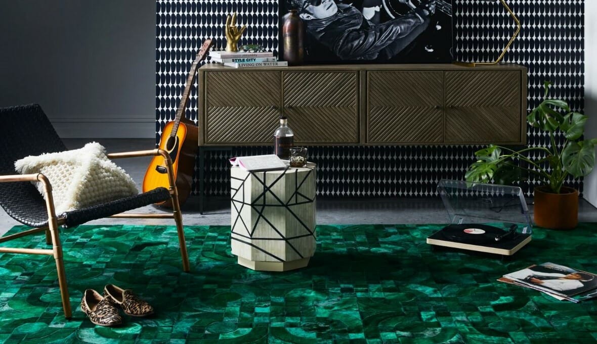 Green masculine room styled by interior design stylist Julia Green