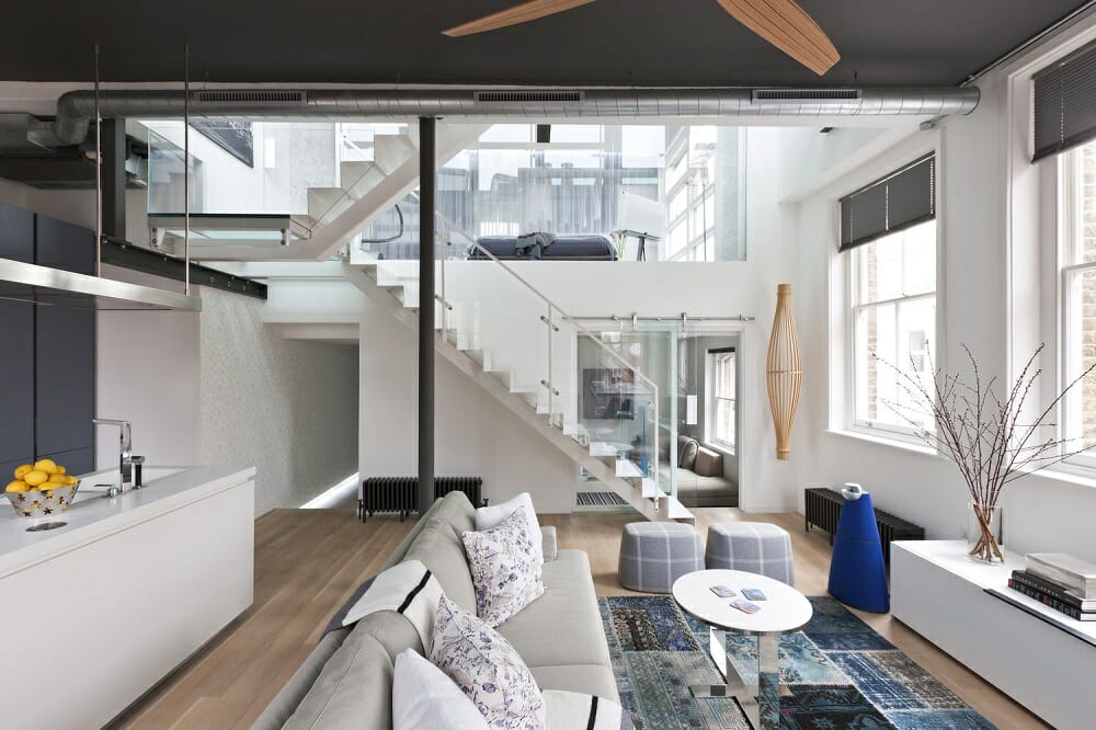 Grey and blue apartment decor ideas for a loft by Mauriio