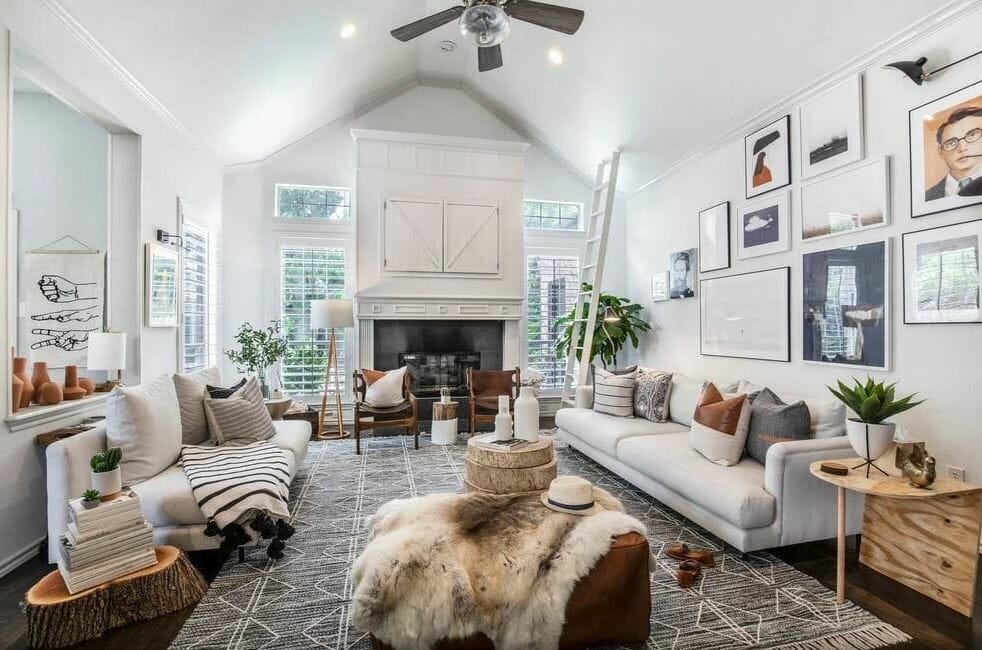 Interior design stylist near me can create cozy contemporary farmhouse living rooms