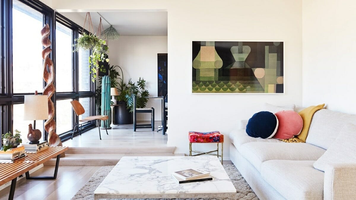 Living room filled with mid century modern interior design and contemporary decor