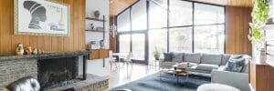 Open home with mid century modern interior design