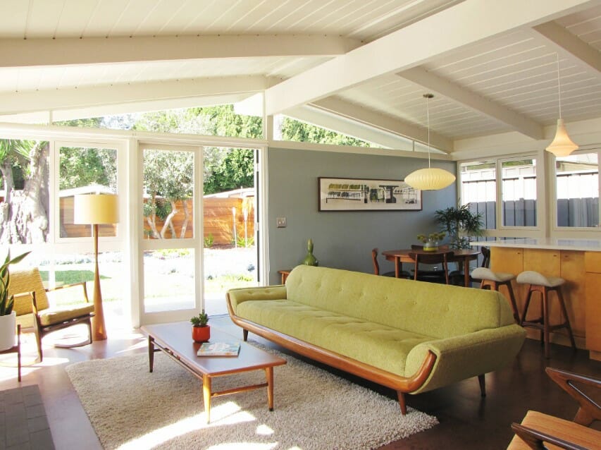 Retro modern interior design lounge in vintage colors
