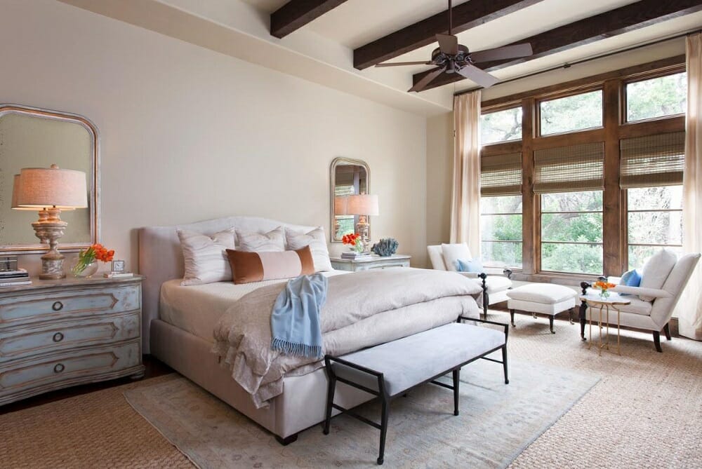 Transitional bedroom by Austin interior designers Heather Scott Home