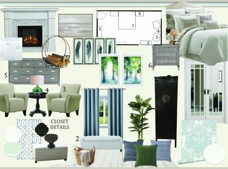 concept board for an online bedroom interior design