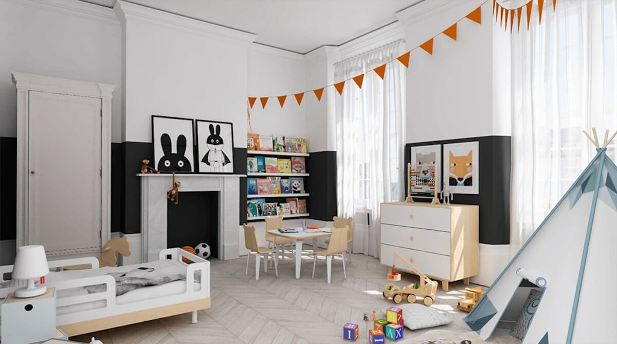 Black and White Kids Room Interior design