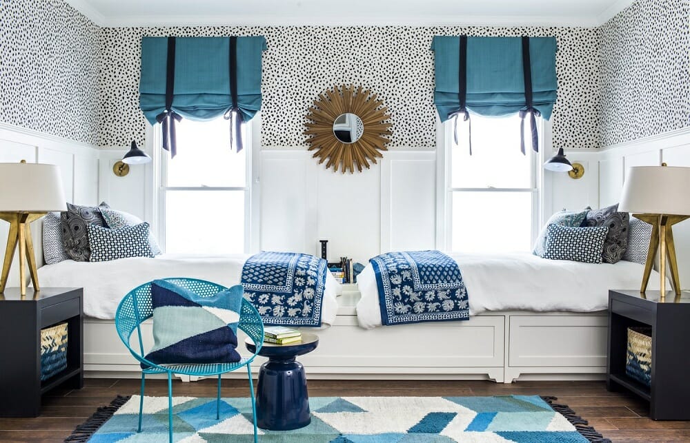 Blue and polka dot kids room by one of the top interior designers Atlanta, Georgia