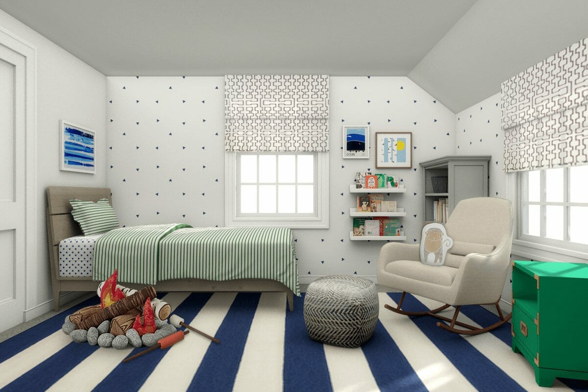 Blue and white kids room interior design