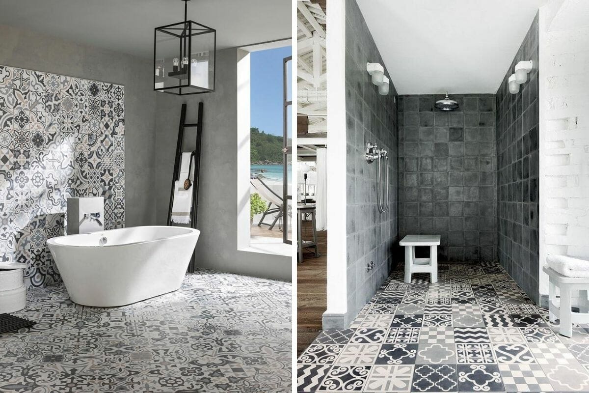 Monochromatic bathroom floor tile ideas