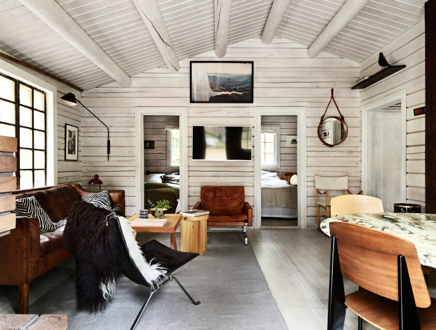 Scandinavian style log cabin interior design
