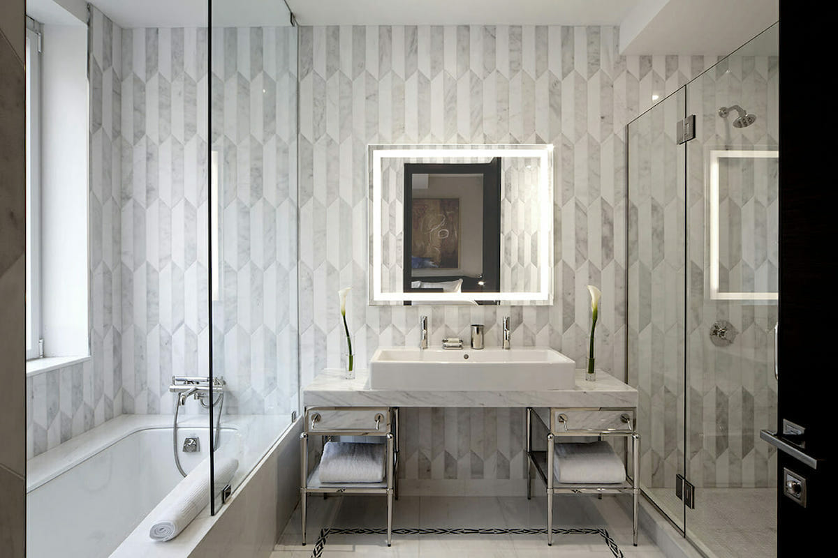 Shower tile ideas with elongated hexagon pattern