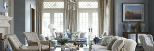 Blue and white living room in a traditional home style
