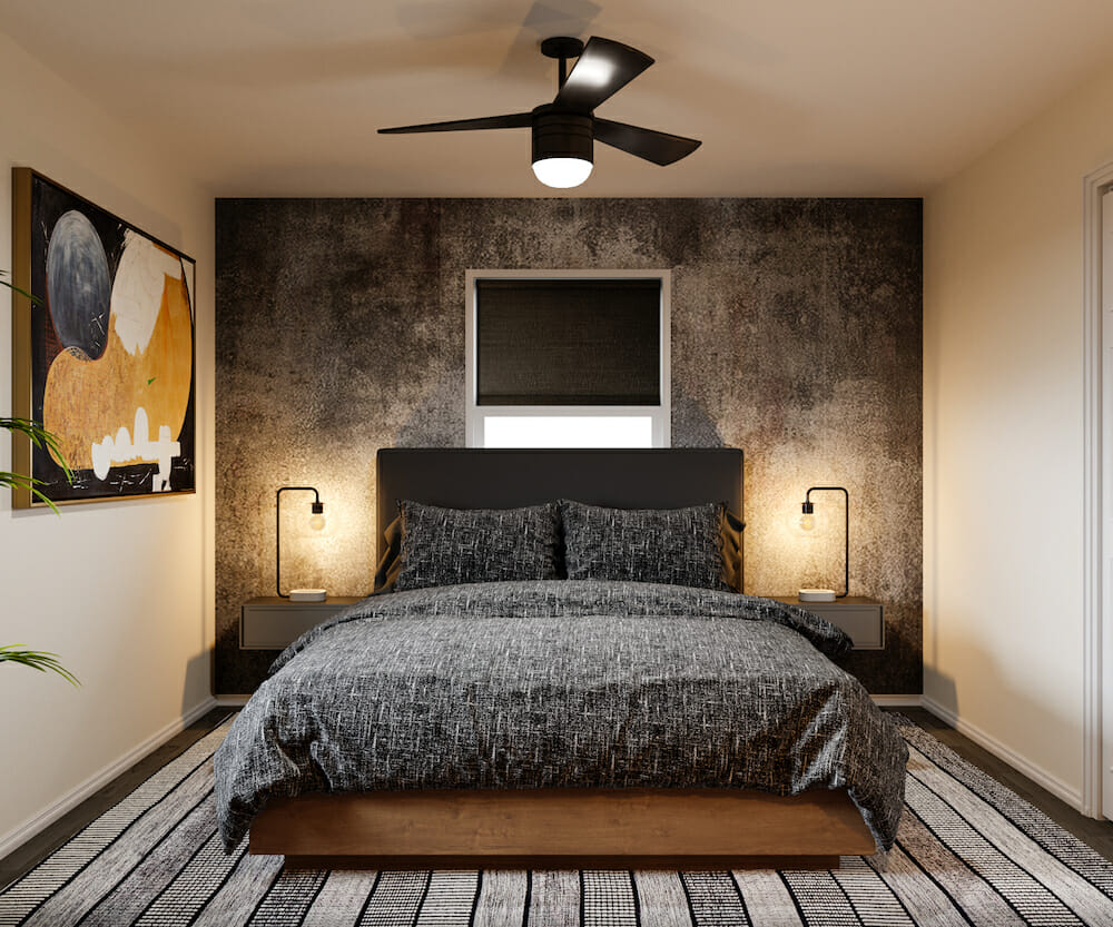 Charcoal wallpaper feature for the bedroom