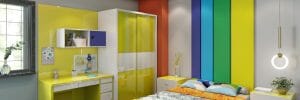 Colorful rainbow-themed kids room interior design