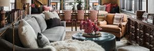 Cozy cabin interior design for a combined living and dining room