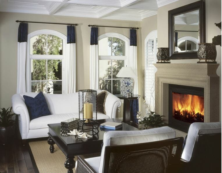 Cozy sitting room with a fireplace available as gift cards for mother's day by Divine