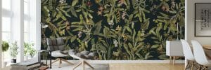 Dark and dramatic botanical wallpaper idea