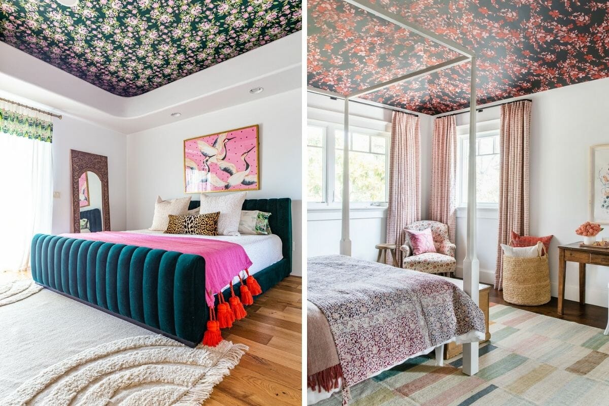 Floral ceiling wallpaper makes a dramatic statement