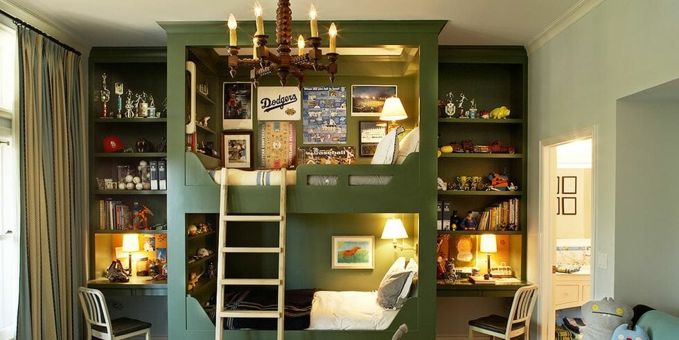 Green dodgers inspired boys room interior design