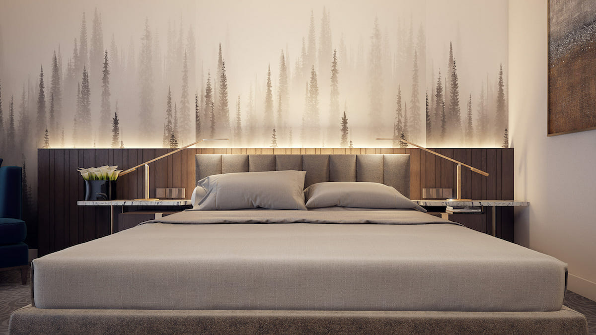 Monochromatic Forest bedroom wallpaper idea by Mladen C