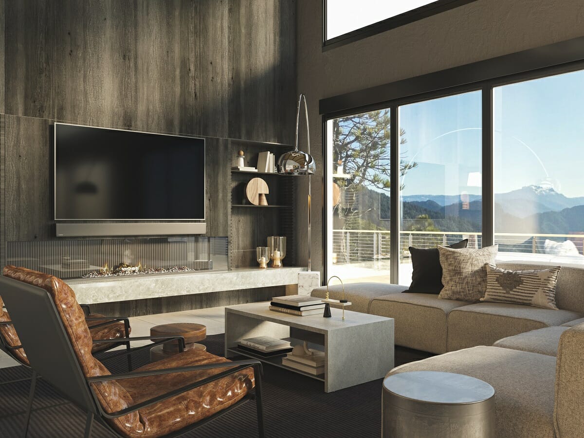 Rustic contemporary cabin interiors - living room with a contemporary rustic cabin interior design