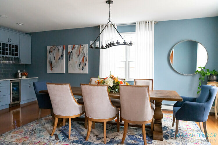 Slate blue dining room design by top New Jersey interior designer Amanda Amato