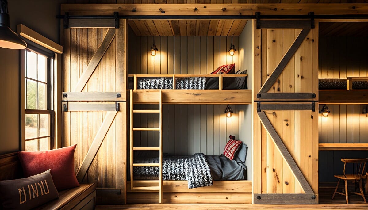 Modern rustic bunkroom design by Decorilla