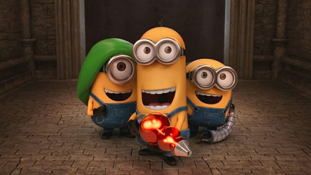 The minions seen on a movie night after redeeming gift cards for Christmas