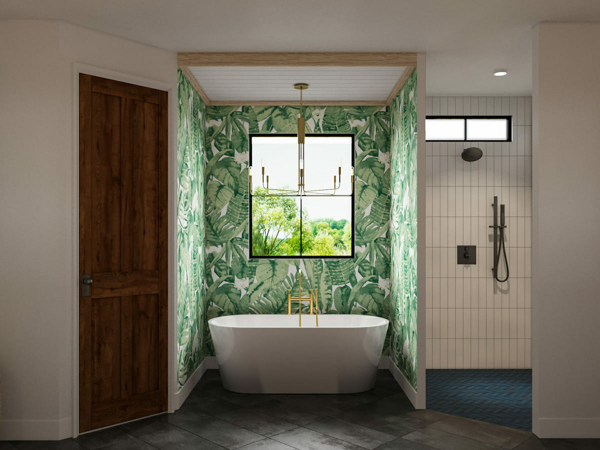 Tropical leaf bathroom wallpaper ideas by Sonia C