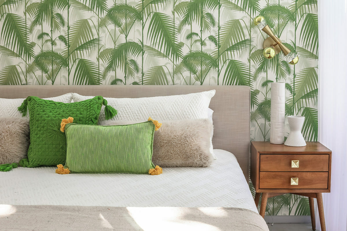 Tropical print wallpaper for a bedroom oasis