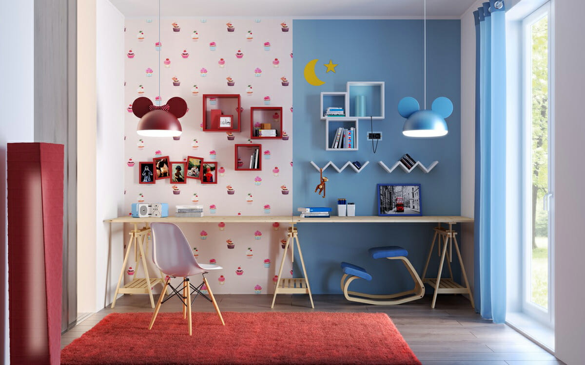 shared kids room wallpaper design idea